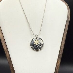 Brighton Peace on Earth Let it Snow Crystal Snowflake Silver Necklace Reversible